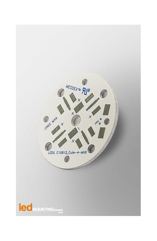 MCPCB Diametre 35mm pour 4 LEDs CREE MX-6 compatible optique Ledil MCPCB Diametre 35mm pour 4 LEDs CREE MX-6 compatible optique Ledil